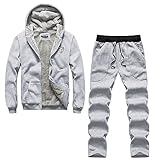 Herren-Trainingsanzug, 2-teilig, für Winter, lässig, solide, Jogger, Sport, Fitnessstudio, Sweatsuit, Langarm, Hoodies Baumwolle, gepolsterte Hosen Fernbedienung