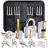 Preciva Dietrich-Set, Preciva 26-teiliges Dietrich-Werkzeug, Dietrich-Set mit 4 transparenten Vorhängeschlössern für Anfänger und Schlossertraining, Schwarz