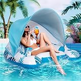 Kucbraly Pool Float Lounger mit Abnehmbarer Dach, 3 in1 Pool Sofa mit Sonnenschutz und Getränkehalter & Rückenlehne，Aufblasbares Lounge Wasser ür die Sommer-Wasserparty