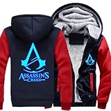 Herren Zip Up Hoodies Assassin Creed Winter Fleece Jacken Jugend Langarm Sweatshirt Leuchtend Warm Dicke Kapuze Tops Herren Thermomantel,Red-Aldult L