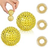 URAQT Magnetischer Akupressurball, 2 Stück Igelball Massage Small und 3 Massageringe für Finger, 32 mm Magnetic Spiked Massage Ball für Stress Relief oder Massage für Rücken Beine Füße Hände(Gold)