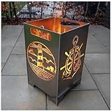 teileplus24 FT01 Feuertonne Feuerschale Feuerkorb Rostend Groß Eckig Steckbar Leichte Reinigung