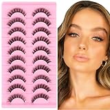 LOPHE Fake Lashes, 10 Paare Cat Eye Künstliche Wimpern 5-11mm, Wispy Strip Lashes Natürlich Look, Fluffy False Eyelashes Cat Eye Wimpern Wiederverwendbare, SA202