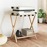 Tomostar Faltbarer Kofferhalter, Gepäckträger, Koffer-Ständer, 68 x 38 x 58 cm, Bambus