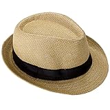 FALETO Kinder Jungen Mädchen Panamahut Sonnenhut Sommerhut Beach Hut Strohhut Jazz Hut (Khaki)