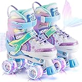 NEMONE Rollschuhe für Mädchen Kinder 4 Größen Verstellbar Blau Violett Rollschuhe für Kinder Drinnen Draußen Mädchen Kinder