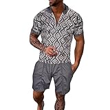 Herren Sportswear Set Kurzarm Zip Shirt mit Shorts Streetwear Sommer Lässige Mode Atmungsaktiv Bequem Freizeitoutfit (Dark Gray, M)