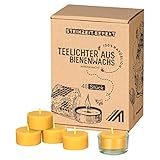 Steinzeiteffekt Teelichter aus Bienenwachs - Handgefertigt vom Bio Imker mit Glas Teelichthalter - FSC Zertifiziert - Pestizidfrei - 100% Naturwachs (48 Stück)