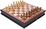 LJTHUU Schachset aus Holz mit Schublade, 2 zusätzlichen Damen, magnetisch, geeignet zum Lernen und als Lernspielzeug