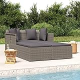 Festnight Polyrattan Sonnenliege XXL Outdoor Doppelliege mit Polster Kissen in Dunkelgrau waschbar Gartenliege Sonneninsel- Outdoor Bett Garten Bett Outdoor Liege 2 Personen Grau