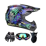 Motocross Helme Motocross Helme SUV Brille Handschuhe, Jungen und Mädchen reiten Schutzvolle Helme, Modische Offroad-Fahrradhelme, Atmungsaktiv Alle Jahreszeiten verfügbar, 09, M