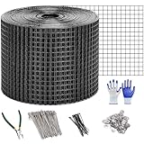 INCIKITI Tierschutz für Solarpanel, Vogelschutz, 15,2 cm x 15,2 m, PVC-beschichtetes Solarpanel, Vogelschutzgitter, Netz, 1,27 cm Taubennetz mit 50 Befestigungsclips, 20 Bindedraht, Schneidschere
