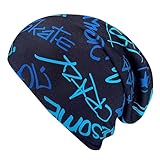 Wollhuhn ÖKO Jungen/Mädchen COOL Music Long-Beanie/Wendemütze Ganzjährig Zwei Lagen Jersey Innen Uni Grau (aus Öko-Stoffen, Bio), 20150820 (M, COOL Music Blautöne)