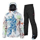 HOTIAN Herren Schneeanzug, Wasserdicht Winddicht Winter Warme Schnee Skifahren Sätze,für Wandern Klettern Isoliertes Snowboarden PM BK M
