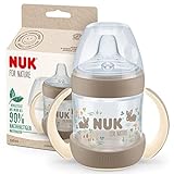 NUK for Nature Trinklernbecher | 150ml | Haltegriffe und brustähnlicher Trinkschnabel | Auslaufsicher | 6−18 M | Anti-Colic | Temperature Control | Nachhaltige, BPA-freie Materialien | Beige