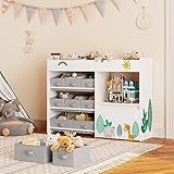 HOCSOK Spielzeugregal, Kinderregal mit 10 Stoff Aufbewahrungsboxen, Bücherregal, Spielzeugkiste auf Rollen, Spielzeug-Organizer im Kinderzimmer, Weiß