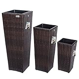 Casaria® Blumentopf 3er Set Polyrattangeflecht Übertopf Wasserabfluss Rattanoptik Outdoor Pflanzkübel Blumenkasten Braun