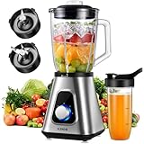 GDOR 1200W Standmixer 2-1Smoothie Maker mit 1,5L Glaskrug und 650ml Reisebecher 3Geschwindigkeiten Mixer Hochleistungsmixer Professionell Standmixer Glas für Smoothies Shakes Gefrorene Getränke Saucen