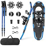 COSTWAY 53/63/ 78cm Schneeschuhe mit Steighilfe, Schuhgröße 35-45, Allround 4 IN 1 für Kinder und Erwachsen, Schneeschuhset aus Aluminium mit Tragetasche bis 130 kg belastbar(78 cm, Marineblau)