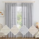 MIULEE Leinen Gardinen Vorhänge mit Kräuselband Wohnzimmer Gardine Vorhang Leinenoptik kräuselband Modern Voile Schienensystem Schlafzimmer 2er Set Weiß Grau 140x175 cm