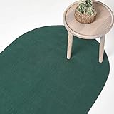 Homescapes ovaler Teppich/Bettvorleger 60 x 90 cm, dunkelgrün, geflochtener Läufer aus Baumwolle, Wendeteppich, handgewebter Retro-Teppich, grün