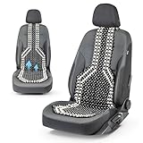 Walser CarComfort Sitzauflage aus Holzperlen, Sitzaufleger Holzkugeln, Massage Autositzauflage Holz, Universal Sitzmatte schwarz/weiß 13551