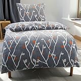 FELLANO® Cashmere Touch Bettwäsche 135x200 cm + 80x80 cm - Plüsch Winter Wendebettwäsche - besonders weich - kuschelige Fleece (Kirschzweig grau, 135x200 cm)