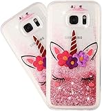 IMEIKONST Glitzer Hülle für Galaxy S6 Edge, Paillette Fließende Flüssigkeit Transparent Silikon TPU Stoßfest Schutzsto ßstange Handyhülle für Samsung Galaxy S6 Edge (Bling Eyelash Unicorn) XY