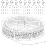 Wanmu Schmuckherstellungsketten, 3 Meter Silber Gliederkette mit 10 Karabinerverschlüssen und 30 Sprung Ringe, Halskette Kabel Kette für DIY Halsketten, Ohrringe, Armbänder, Basteln, Chmuck