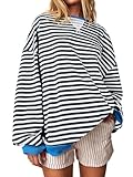 Imily Bela Sweatshirt Damen Gestreift Pullover Oversized Langarmshirt Rundhals Ohne Kapuze Pulli Striped Shirt Y2K Oberteile Tops.Schwarz.S