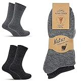 MOUNTREX Alpaka Socken, Wollsocken für Damen, Herren - Wintersocken, Warme Haussocken, Thermosocken - Kuschelsocken - 2 Paar, Grau/Anthrazit (Dick Thermo), 43-46