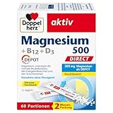 Doppelherz Magnesium 500 + B12 + D3 DIRECT mit DEPOT-Funktion - Magnesium als Beitrag für die normale Funktion der Muskeln und des Nervensystems - 60 Portionen Micro-Pellets mit Zitronen-Geschmack