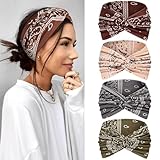 Kavya Haarband Damen Stirnband Damen 4er Pack – 7'' Extra Breit Haarbänder Dünn, Elastische Kopftuch Weiche Boho Mehrfarbig Headband, für Yoga, Kosmetik, Sport & Haarschmuck Sommer