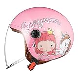 FREEUP Kinder Motorradhelm Roller Helm jethelm mit Sonnenblende, Mädchen Rollerhelm Junge Mofa helm, Schnellverschluss tasche, 48-55cm, für 5 Jahre - 12 Jahre Kid,Rosa