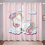 Kinder Fenstervorhang 175x140cm Einhorn Blickdichte Vorh?nge Dekor Rosa Karikatur Einhorn Regenbogen Wolken drucken Vorhang Blickdicht Vorh?nge Dekor für herrliche Sü? Tiere Dekorativ 2er Set