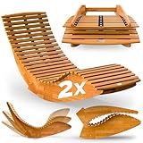Casaria® 2X Sonnenliege Klappbar Wetterfest Holz 160kg Belastbarkeit Pflegeleicht FSC®-Zertifiziert Akazie Garten Balkon Sauna Liege Holzliege Relaxliege 195x60cm