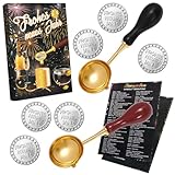 DPKOW Zinngießen Silvester Bleigießen Set, Wachsgießen Silvester 2026 Partyspiel Blei Gießen Set, 12 Frohes Neues Jahr Zinnfiguren und 2 Löffeln Anleitung Orakelheft, Neujahrsgeschenke Wahrsagerei