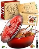 KRUSTENZAUBER 37,5cm Gusseisen Bräter mit Deckel backofengeeignet inkl. Fleischgabel - Großer ca. 10l Gänsebräter - Idealer Gusseisen Topf XXL, Schmortopf Kazan Gusseisen Bräter Induktion Oval