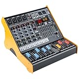 Mischpult für DJ Mischpult Bluetooth Audio 5 Kanäle mit Leistungsverstärker 2*180W, Usb Audio Interface Mischpult mit 99 DSP FX Nachhall Delay Effekt für Streaming