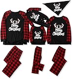 IFFEI Passende Familien-Pyjama-Sets, Weihnachtspyjamas mit Buchstaben- und Karomuster, langärmliges T-Shirt und Unterteil, Loungewear Women M