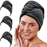 Gräfenstayn 3er-Set Haarturban aus Mikrofaser mit 2 Knöpfen - Turban Handtuch schnelltrocknend & saugstark - Haar-Handtuch Kurze & Lange Haare, Knopf Kopfhandtuch Coralfleece (Anthrazit)