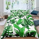 CTQTZ Palmenblätter Bettwäsche 155x220cm Hawaii tropisch Blätter Bettbezug mit Reißverschluss Schließung Bettbezug Set 3 Teilig grüne Blätter Bettwäsche Set Weich Mikrofaserbettwäsche