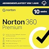 Norton 360 Premium 2025 | 10 Geräte | Antivirus | Secure VPN | Passwort-Manager | 1-Jahres-Abonnement | PC/Mac/Android/iOS | Aktivierungscode per Email