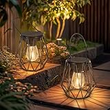 Ketom Solarlampen für Außen Hängend/Stehend, 2 Stück IP65 Wasserdicht Metall Solar Laterne, Retro LED Solar Laternen Diamant für Draußen, Garten, Balkon, Outdoor, Terrassen Warmweiß