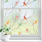 Lifetree Fensterfolie Blickdicht, Selbsthaftend Milchglasfolie, Sichtschutzfolie Fenster, Sonnenschutzfolie Statisch Haftend Anti UV Dekorfolie Vogel für Wohnzimmer und Büro 44.5 * 200cm