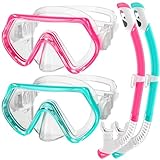 Kinder-Schnorchel-Set, Unisex, Kinder-Schwimmbrille, Anti-Beschlag-Tauchmaske und Trockenschnorchel für Kinder im Alter von 3–14 Jahren (Hellblau + Rosa)
