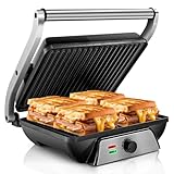 Pukomc Kontaktgrill Sandwichmaker, Panini Grill mit Antihaft-Kochplatten, lässt sich um 180 Grad öffnen Gourmet Kontaktgrill Toaster, 2000W schwimmendes Scharnier für alle Lebensmittel