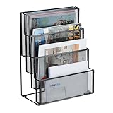 Relaxdays Zeitschriftenhalter Metall, 4 Fächer, Dokumentenablage Büro, HBT: 43x33x18 cm, Magazinhalter, Briefe, schwarz