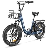 SAMEBIKE E Bike 20 Zoll Fat Reifen Klapp Elektrofahrrad 250W Motor 36V/13AH Batterie Citybike mit Farb-LCD-Display 7-Gang mit Gepäckträger mit Scheibenbremsen (tiefblau)