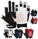 MRX BOXING & FITNESS Segelhandschuhe, klebrige Handfläche, griffige Handfläche, Yacht, Kajak, Schlauchboot, Angeln, 2 geschnittene Finger (Weiß, Größe 2-XL)